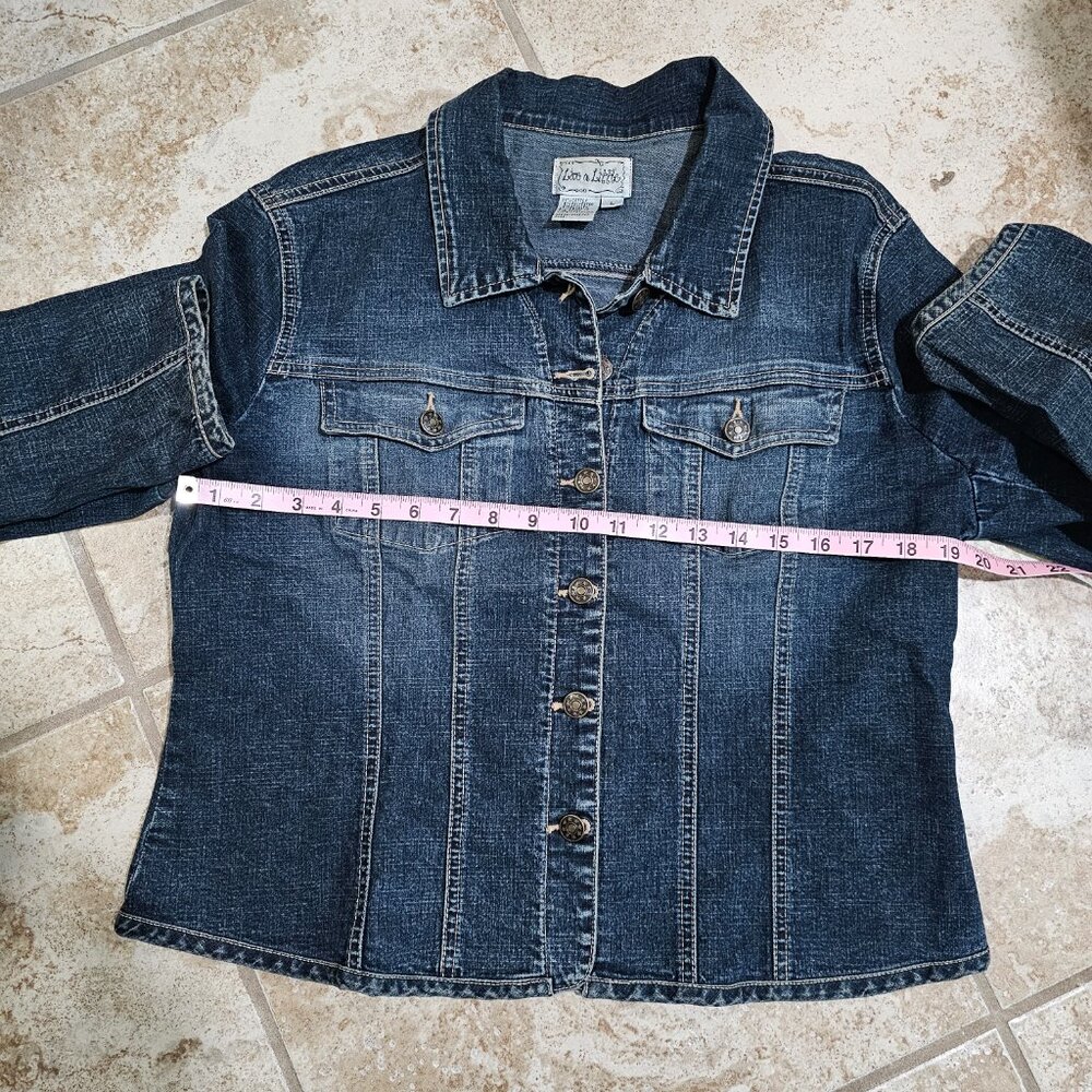 Live a Little Women Large Denim Jacket Dark Blue Cotton Trucker Archival Western - Picture 10 of 10